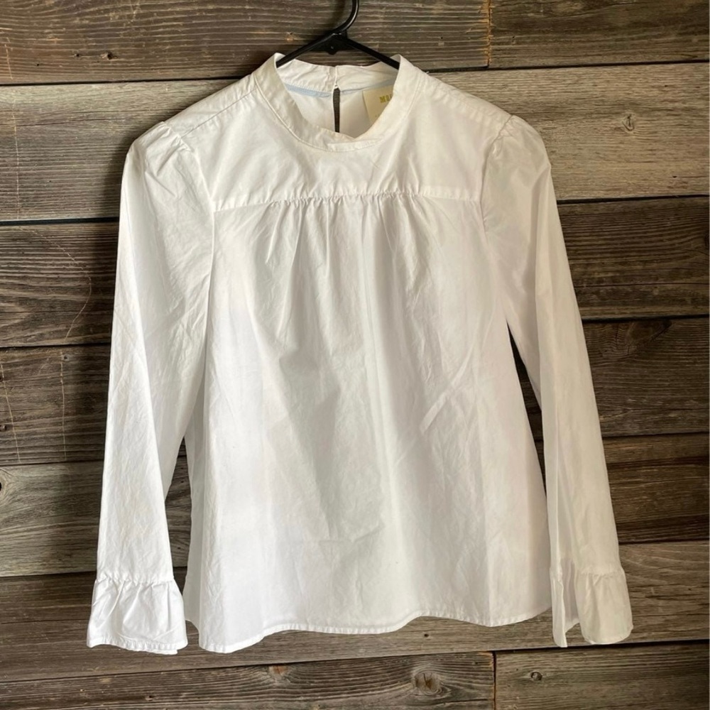 Anthropologie Maeve White Cotton Blouse with Bell Sleeves size 0